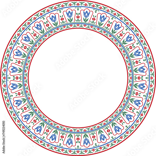 Vector colored round Turkish ornament. Endless Ottoman national border, frame, ring