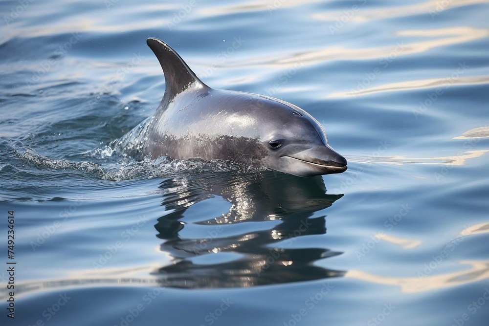 Obraz premium Vaquita porpoise surfacing in the Gulf of California