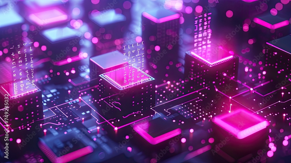 Blockchain technology with text, edge computer concept Blockchain technology with text, edge computer concept
