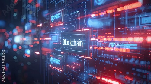 Blockchain technology with text, edge computer concept photo
