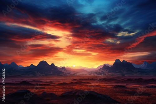 Vibrant sunset over a dormant volcanic mountain range 
