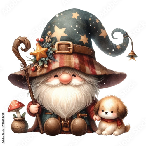 gnome cute hug your dog clipart watercolor 
