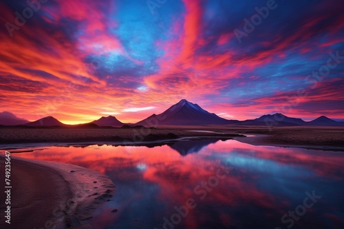 Vibrant sunset over a dormant volcanic mountain range  © Dan