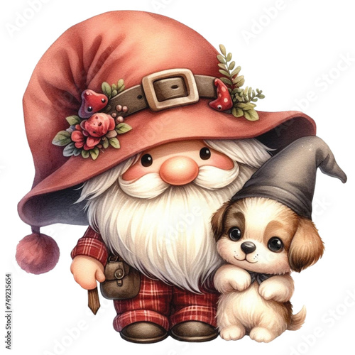 gnome cute hug your dog clipart watercolor 
