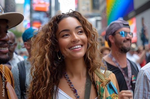 Smiling Woman's Fashionable Shopping Spree, Stylish Woman Walking in the City, Smiling Woman's City Shopping, Happy Woman Embracing Fashion and Lifestyle, Woman's City Shopping and Smiles photo