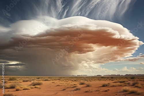 Virga clouds shedding rain streaks in arid desert air  photo