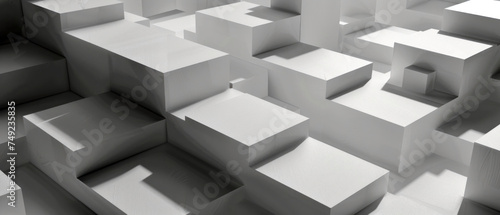 Minimalist Shadow Blocks, White 3D blocks with subtle shadows, Clean architectural design
