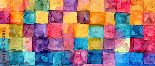 Watercolor Patchwork Squares  Vibrant hues on textured paper  Artistic variety