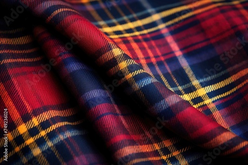 Warm woolen fabric in a traditional tartan pattern 