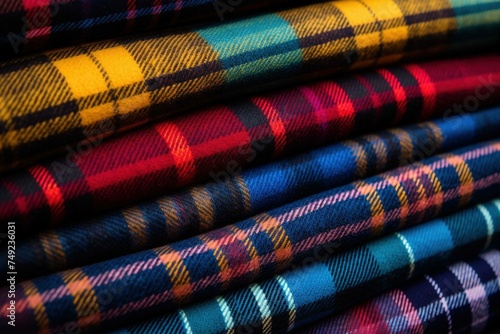 Warm woolen fabric in a traditional tartan pattern 