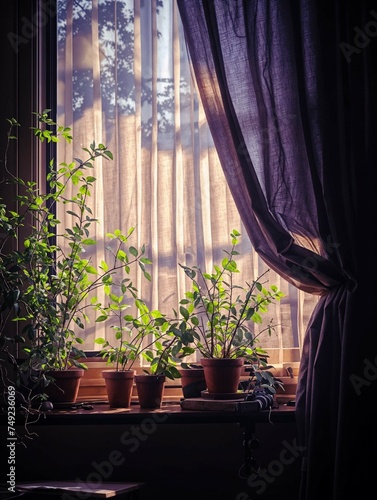 Golden Hour in Urban Home  cozy interior  plant decoration  cityscape view  warm sunlight  peaceful atmosphere  spacious window  home comfort  template for lifestyle blog  space for text