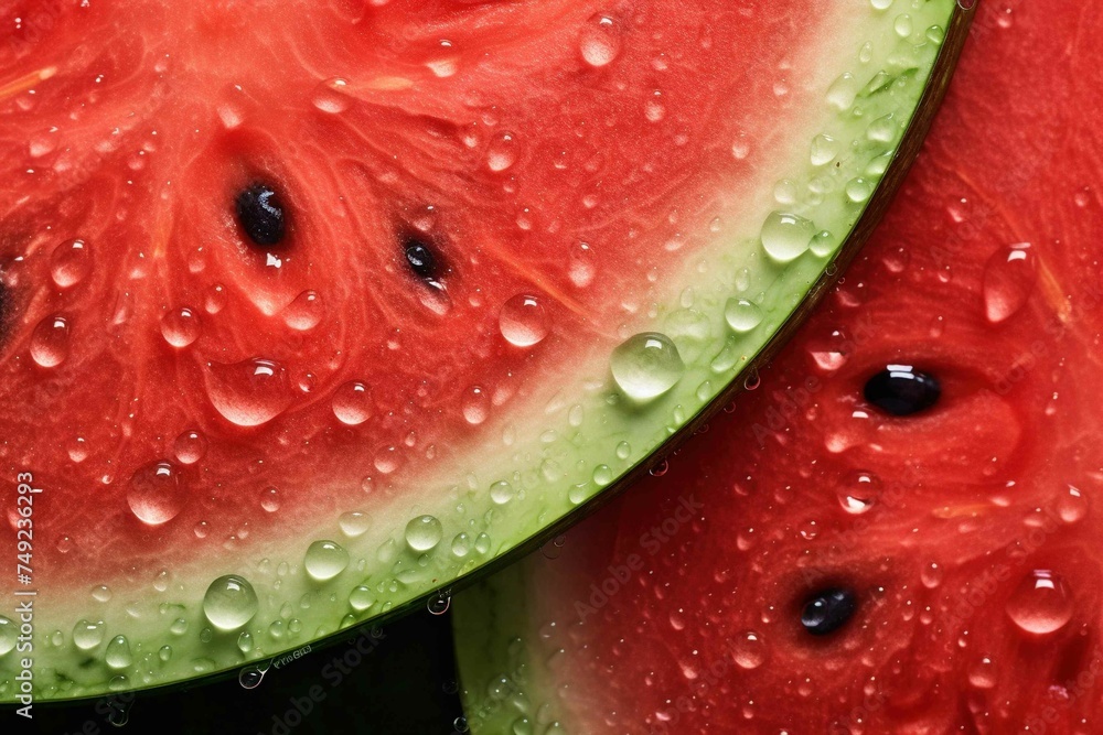 Watermelon skin texture close-up with a single drop of water Watermelon skin texture close-up with a single drop of water