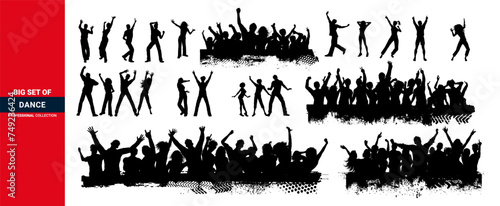 Dancing silhouettes, boys and girls dance, party dance, dance icons set.