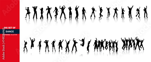 Dancing silhouettes, boys and girls dance, party dance, dance icons set.