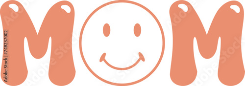 Retro cute design fot tshirt. Childish lettering in my mom era with flower and smile hippie sign. Vector illustration