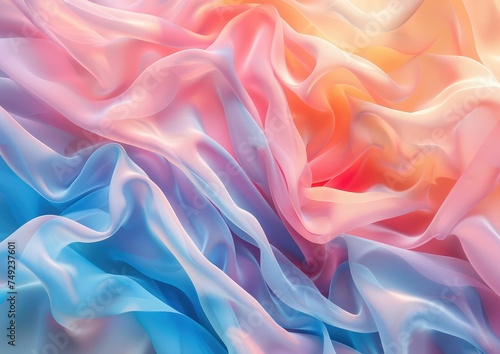 Soft Pastel Fabric Waves Abstract Background Digital illustration of silky fabric folds in pastel pink and blue hues, creating a serene and fluid abstract background. 