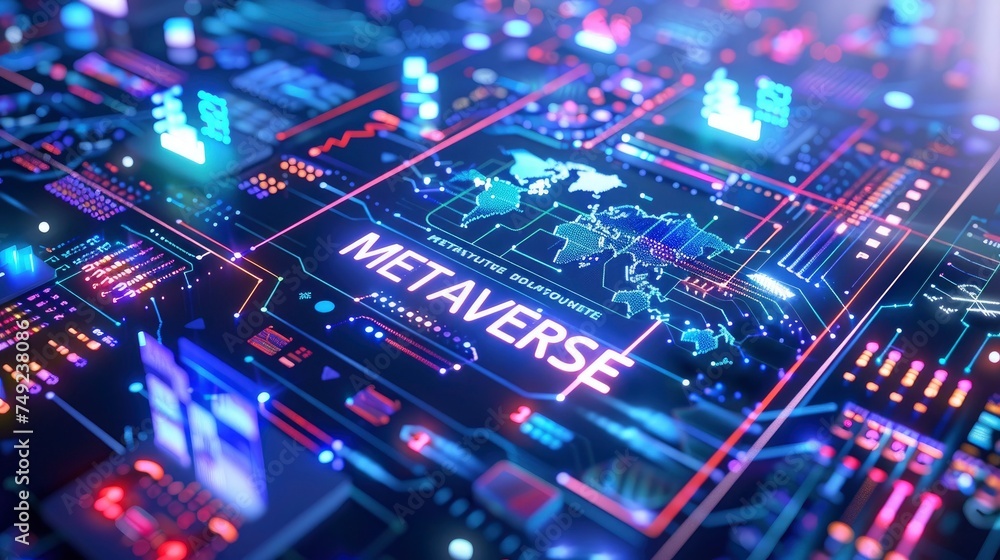 City Metaverse technology with text City Metaverse technology with text