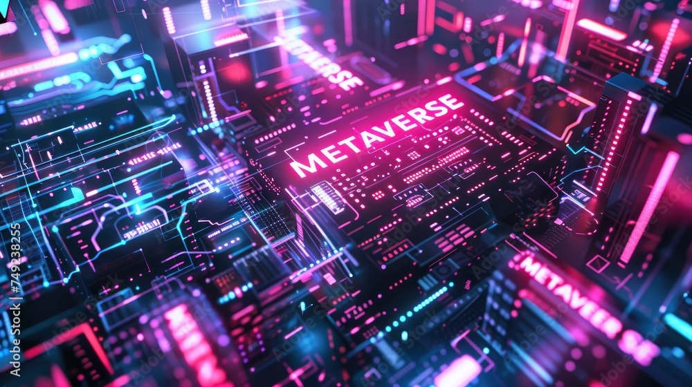 City Metaverse technology with text City Metaverse technology with text