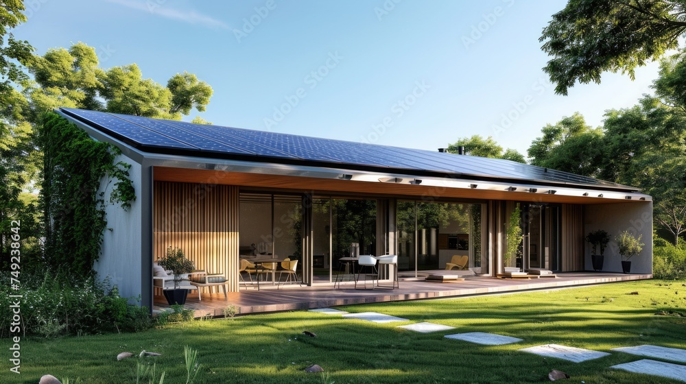 New suburban house with a photovoltaic system on the roof