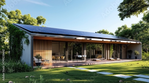 New suburban house with a photovoltaic system on the roof