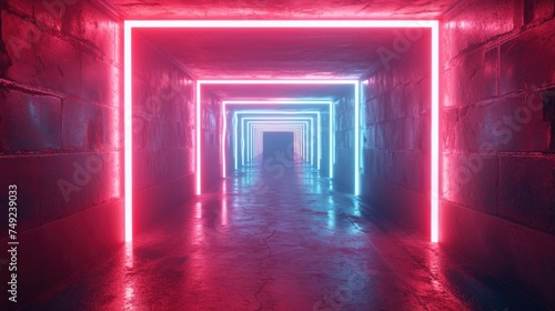 Neon-Lit Tunnel in Red and Blue Hues