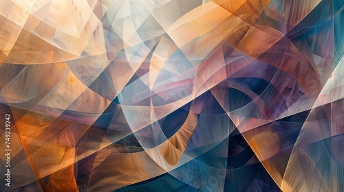 translucent layers of abstract geometries floating on orange background photo