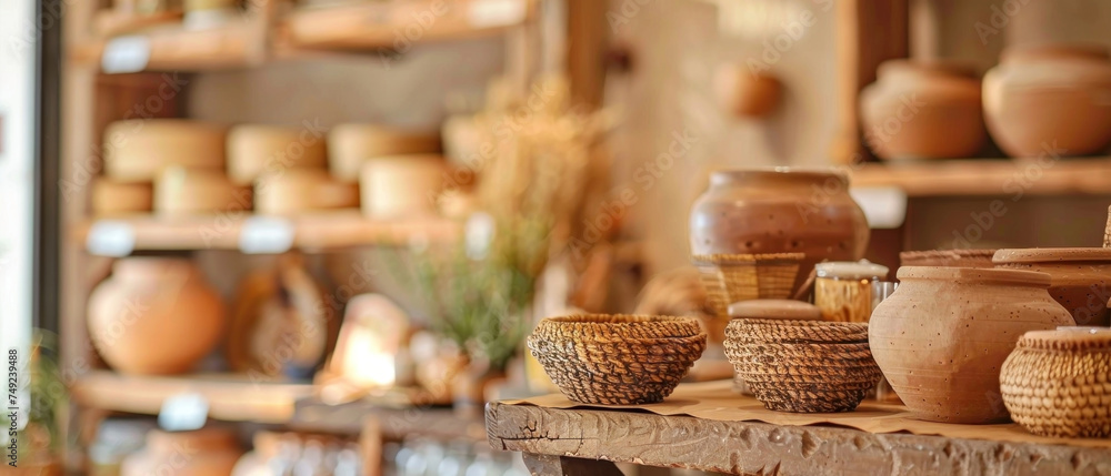 Fototapeta premium Clay Store Handmade Wares, Organic clay product display, Traditional craftsmanship