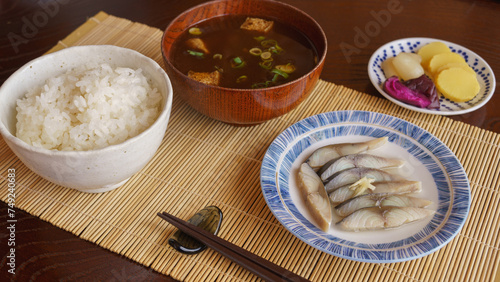 和食のしめさば｜ご飯・味噌汁・漬物 photo