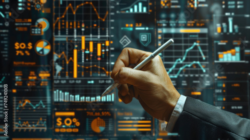 Businessman Drawing Financial Chart on Virtual Screen