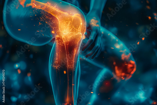 Digital Illustration of Knee Joint Pain with Glowing Highlights 