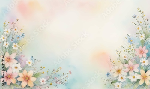 Wallpaper Mural Greeting card. watercolor illustration of a large space for a note with colorful tiny flowers on a soft pastel background with a hint of floral pattern. Torontodigital.ca