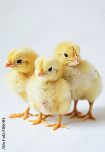Cute Baby Chicks Standing Together Against a White Background