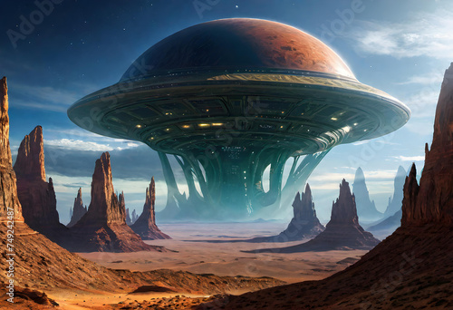 Alien Landscape, Extraterrestrial, Sci-Fi, Space, Fantasy, Otherworldly, Science Fiction, Planetary, Futuristic, Surreal, Unknown, Strange, Outer Space, Unearthly, AI Generated