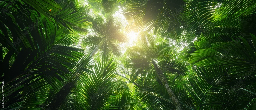 Sun Shines Through Leaves of Palm Tree