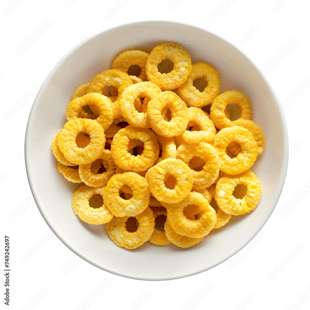 Corn onion rings in bowl isolated on Transparent Background. Ai generated top view PNG Corn onion rings in bowl isolated on Transparent Background. Ai generated top view PNG