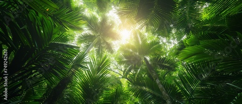 Sun Shines Through Leaves of Palm Tree