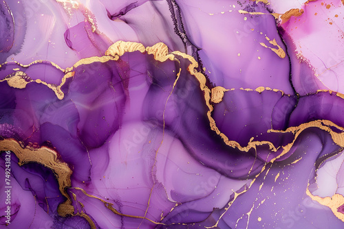 Alcohol ink technique, purple and golden colors, abstract wallpaper