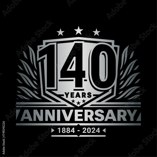 140 years anniversary celebration shield design template. 140th anniversary logo. Vector and illustration.