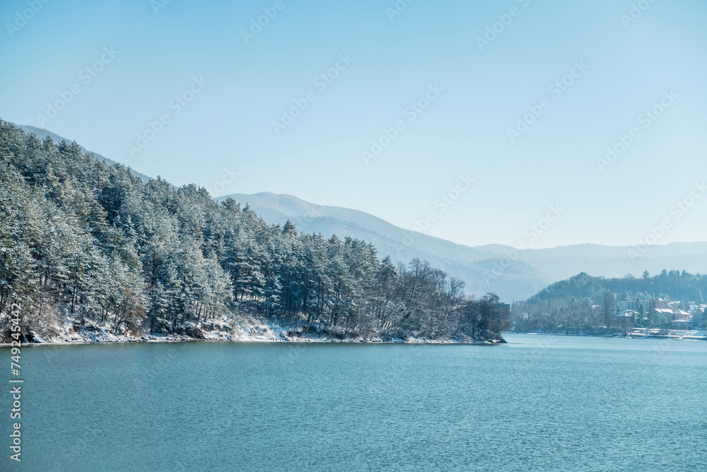 Beautiful Lake Landscape in the winter . Pancharevo lake  , Bulgaria 