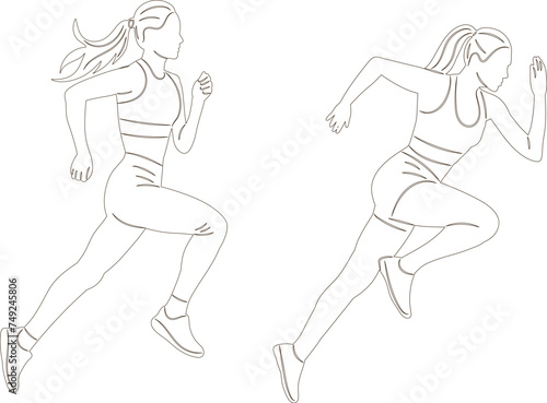 women running sketch, on white background vector