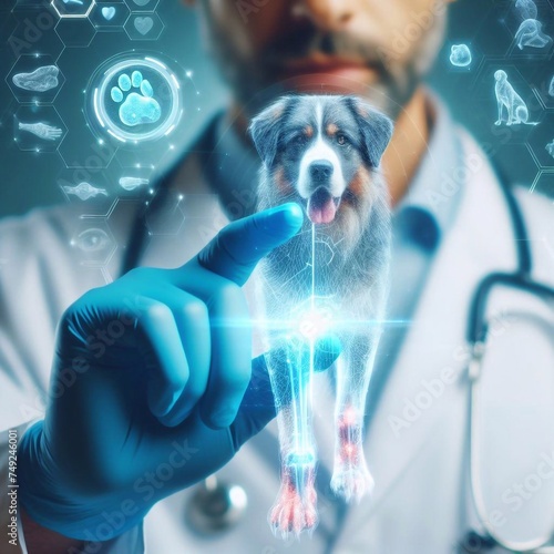  veterinarian,doctor, hand using hologram graphics ,cat,dog.generative ai  art