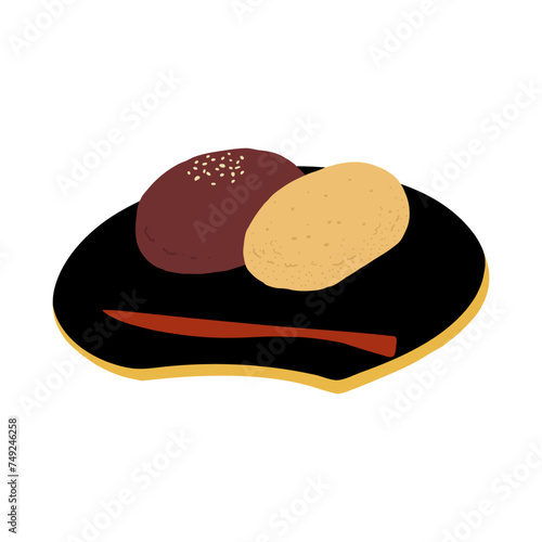 おはぎ(こしあん& きなこ)の手描きカラーイラストアイコン