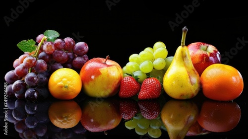 Photo realistic image of delicious ripe fruits. Set collection  isolated on black background. Generative ai