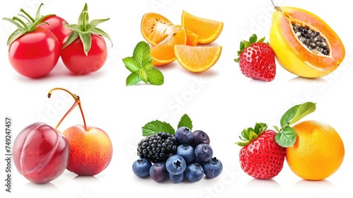 Photo realistic image of delicious ripe fruits. Set collection  isolated on white background. Generative ai