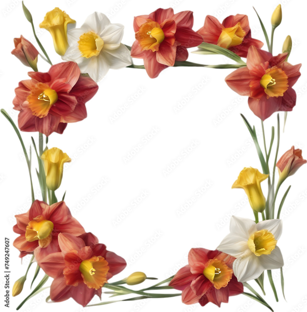 Fototapeta premium Watercolor painting of Daffodil Floral frame.