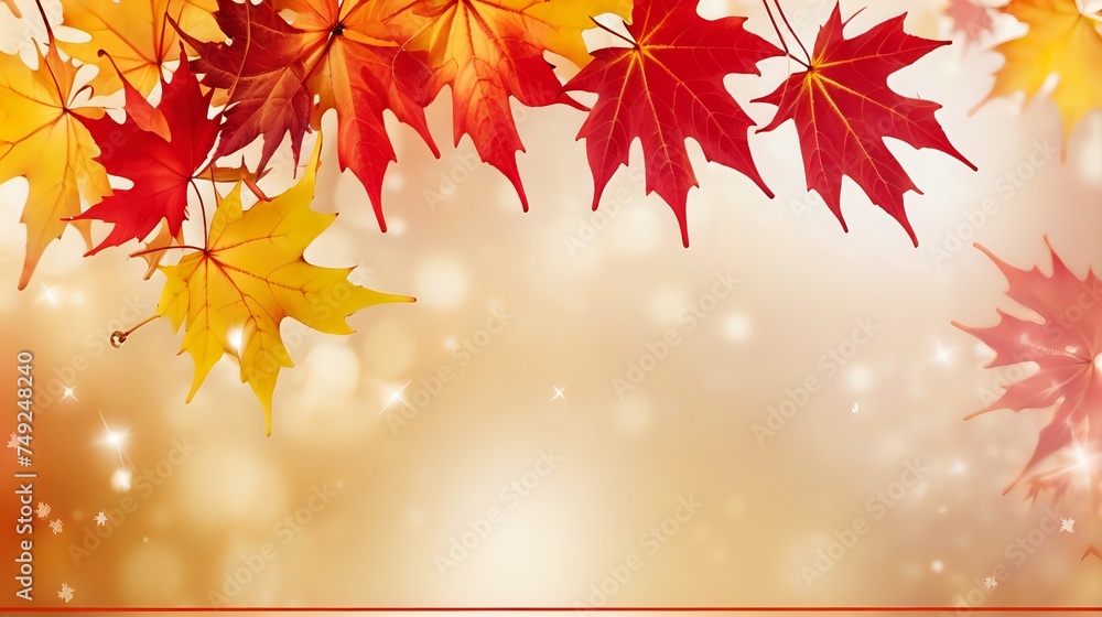 a captivating web banner that symbolizes the end of fall festivities using red and yellow maple leaves in soft focus, promoting the last events and offers of the year. a captivating web banner that symbolizes the end of fall festivities using red and yellow maple leaves in soft focus, promoting the last events and offers of the year.