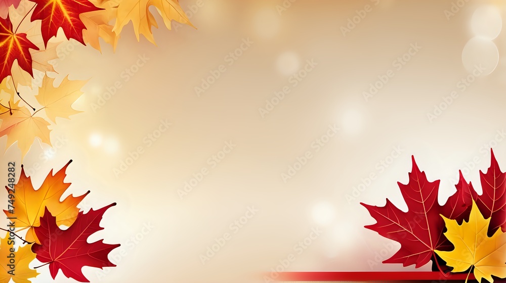 Naklejka premium a visually appealing banner using red and yellow maple leaves in soft focus to signify the golden farewells of the year, promoting special offers and discounts.