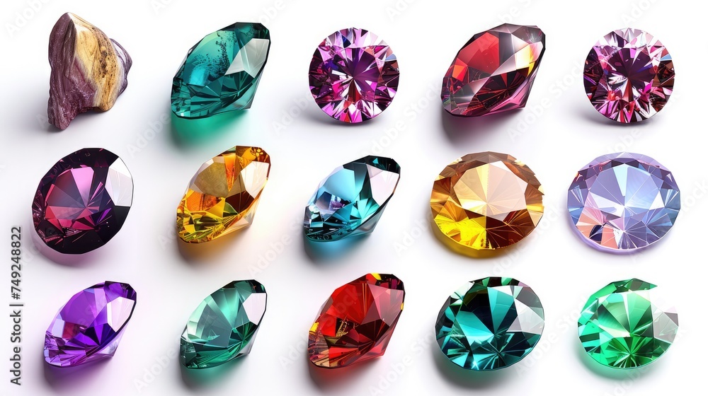 Precious stones materials are rocks, valuable materials. Set collection, isolated on white background. Generative ai