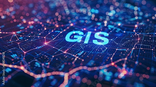 GIS, Geographic information system technology style with text photo