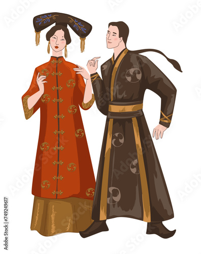 Chinese people, man and woman wearing clothes